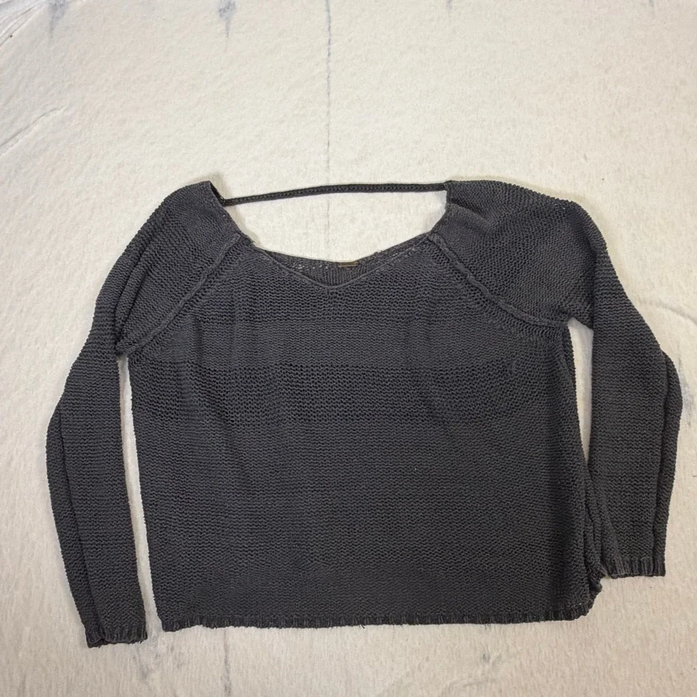 Free People Open Knit Sweater Slouchy Back Strap Pullover Boho‎ Small Green
